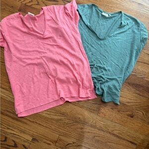 Pink and Green V-Neck T-Shirts